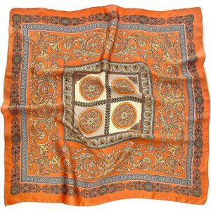 Women Orange Golden Headscarf Satin Bandana Pattern Polyester Breathable Scarves